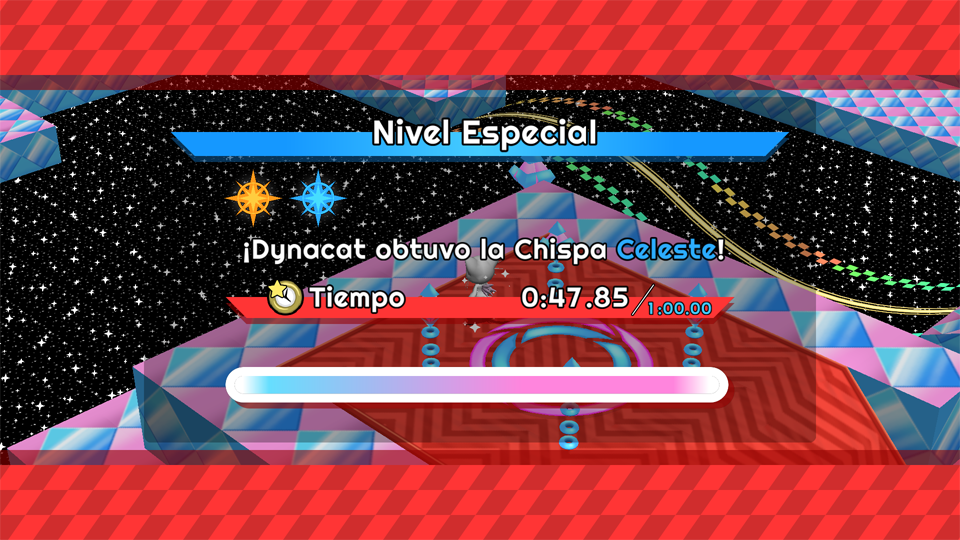 La pantalla que aparece cuando completas un Nivel Especial