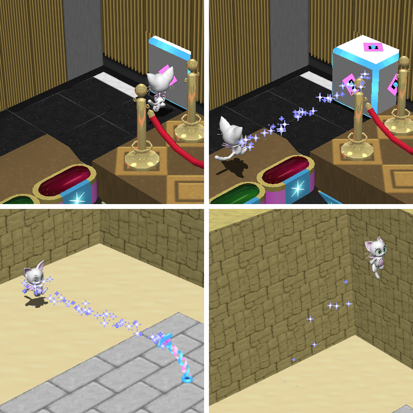 A sequence of images showing how Dynacat uses the tether on different elements.